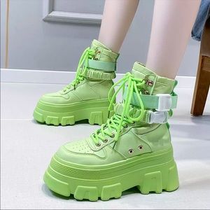 Neon green platform boots